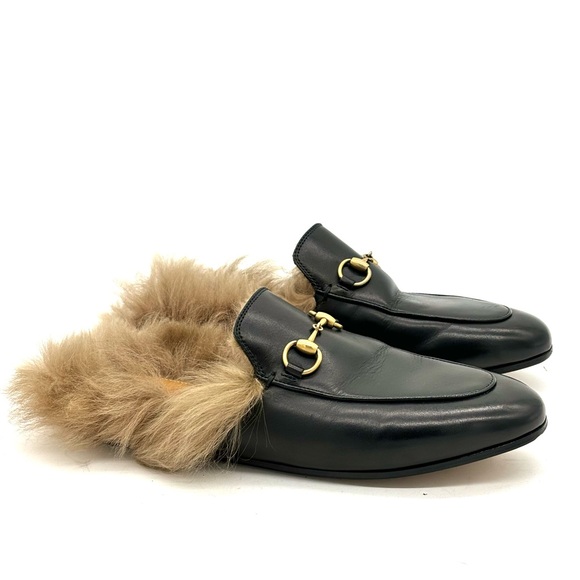 Gucci Princeton Fur Black Leather Horsebit Loafers - Picture 2 of 9